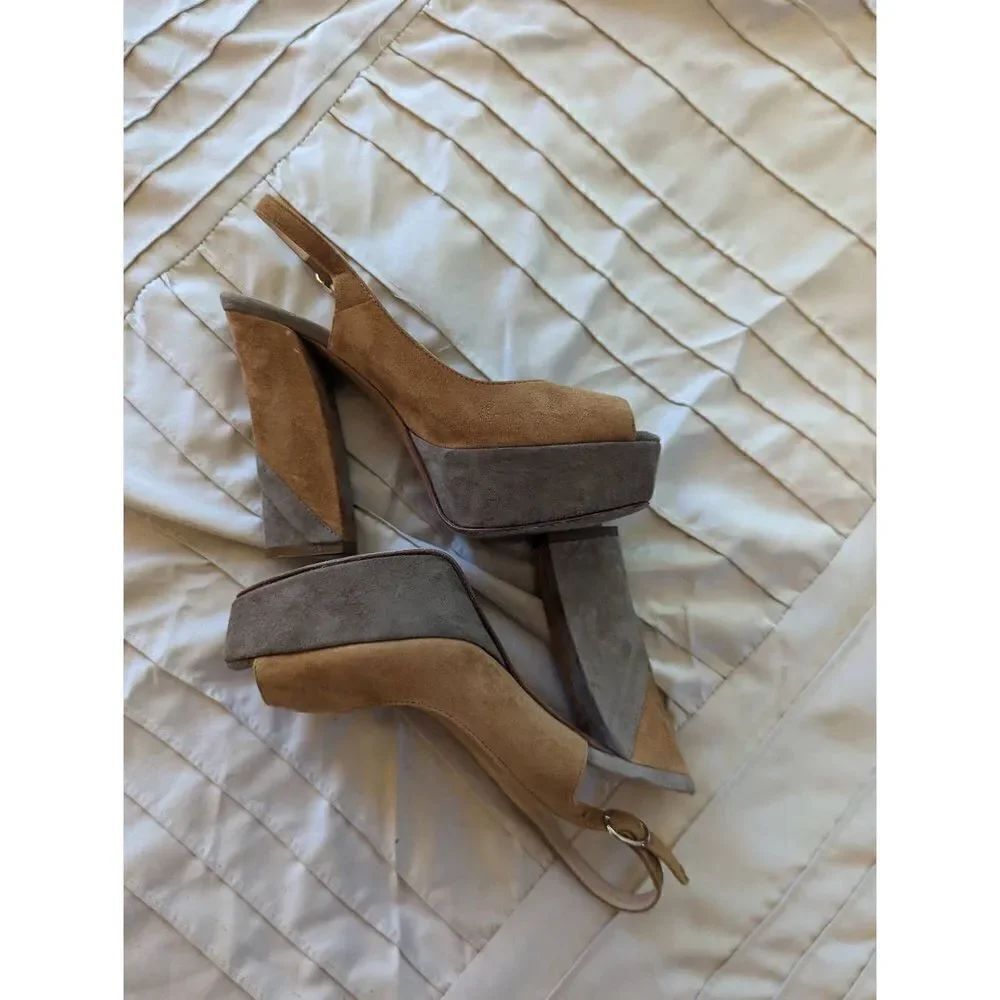 Giampaolo viozzi suede color block platform peeptoe slingbacks sz 36